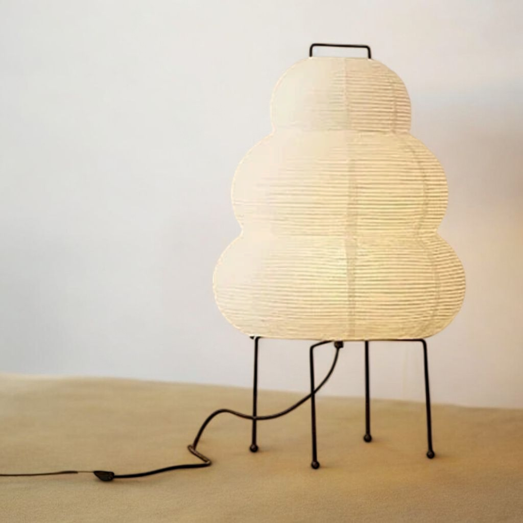 Akari lamp in serene bedroom with warm ambient glow