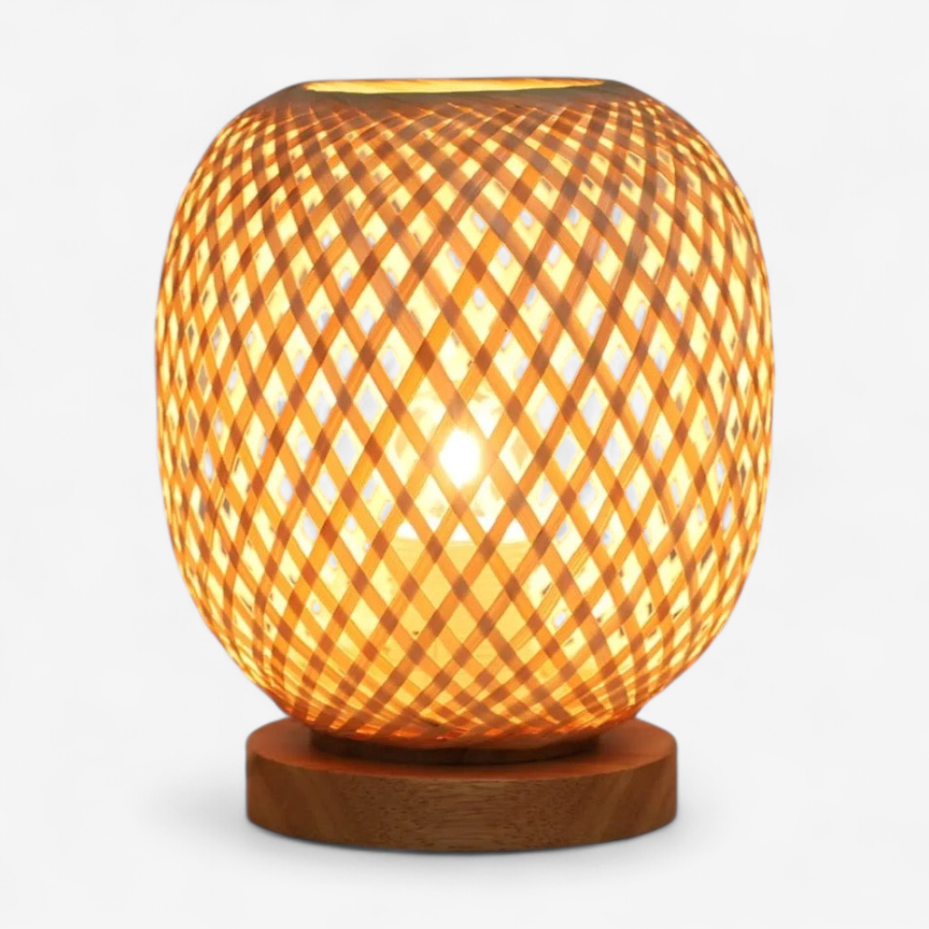 Woven bamboo shadow lamp on white background