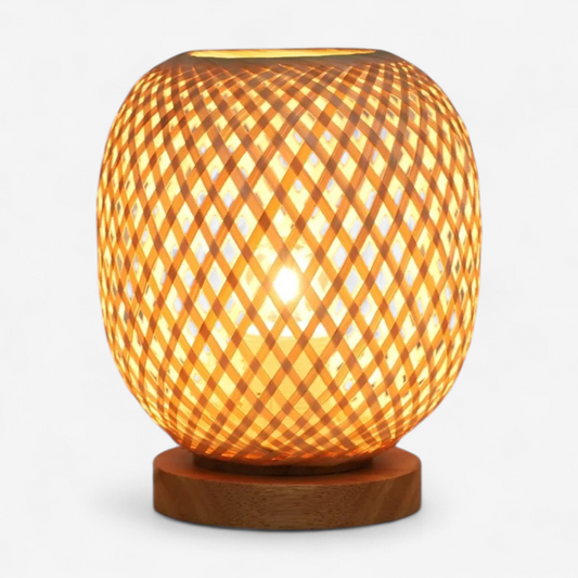Woven bamboo shadow lamp on white background